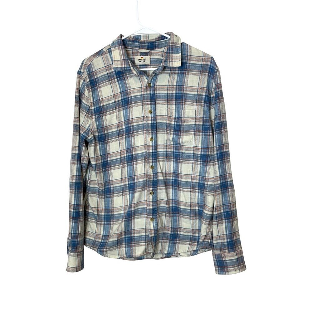 Marine Layer Blue & Cream Plaid Button-Up Shirt Long Sleeve Size Small